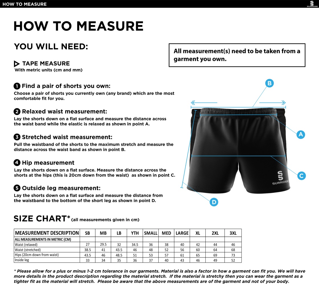 RIDGEWAY ACADEMY PE STAFF - DUAL SHORTS - Size Guide