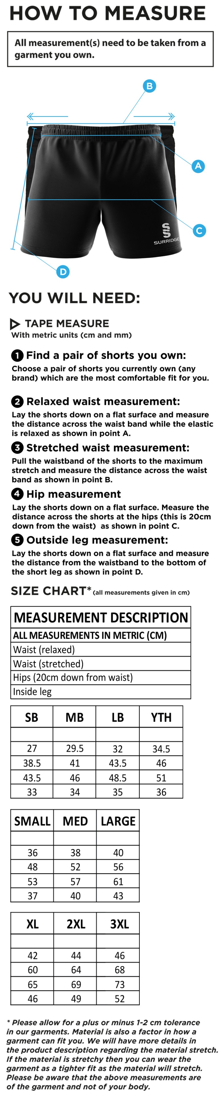 RIDGEWAY ACADEMY PE STAFF - DUAL SHORTS - Size Guide