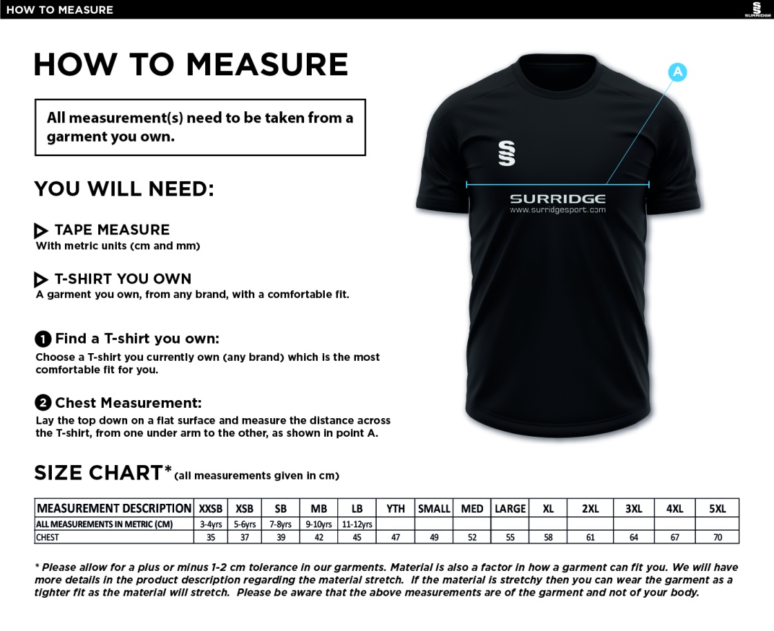 RIDGEWAY ACADEMY SPORTS COUNCIL - DUAL T-SHIRT WITH NAVY TRIM - Size Guide