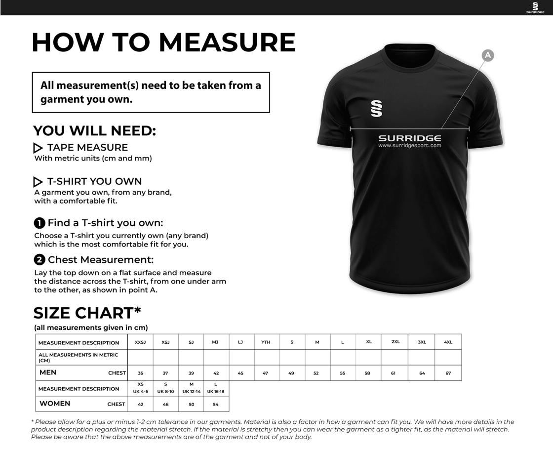 RIDGEWAY ACADEMY STAFF - DUAL T-SHIRT WITH RED TRIM - Size Guide