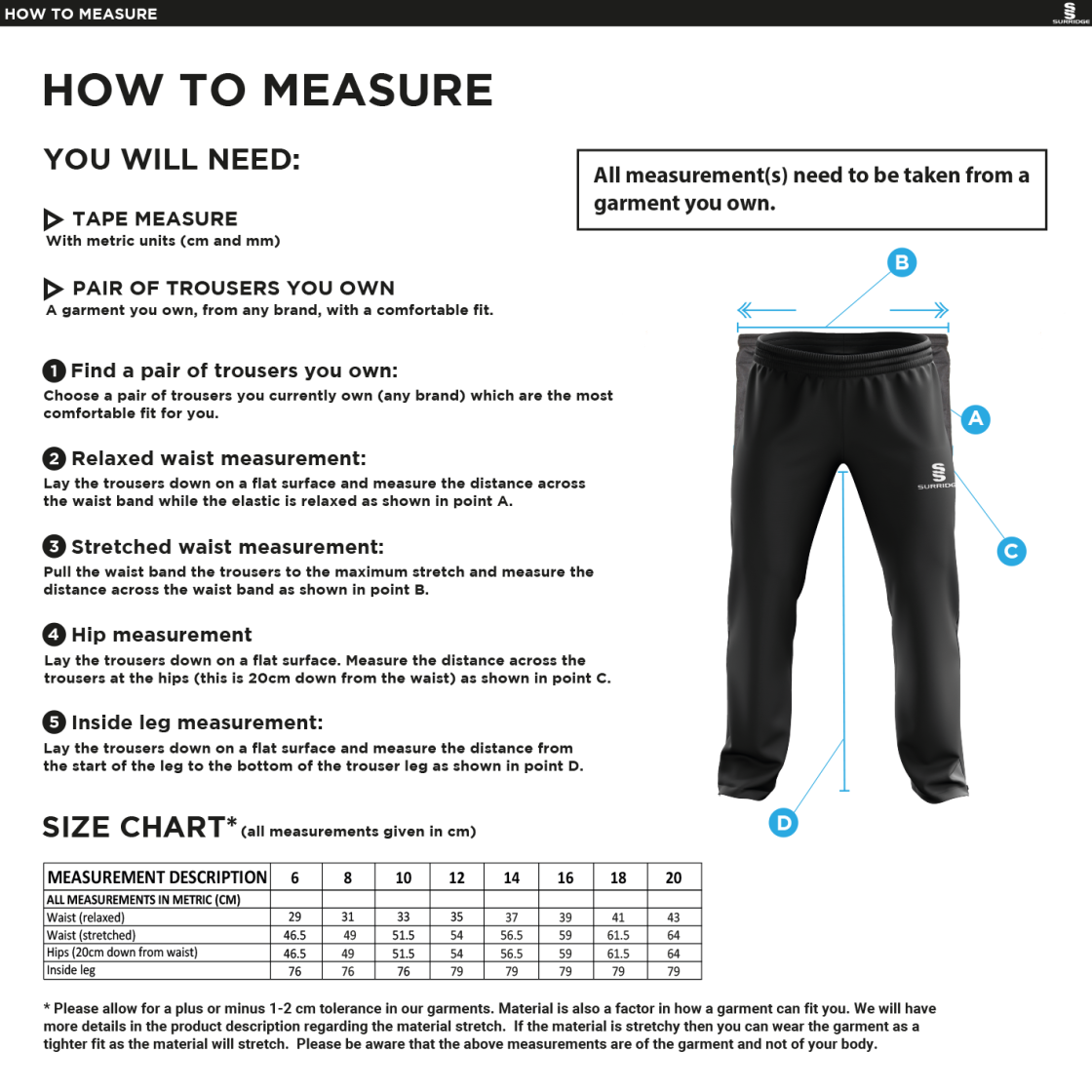 RIDGEWAY ACADEMY PE STAFF - POPLIN TRACK PANT Women's - Size Guide