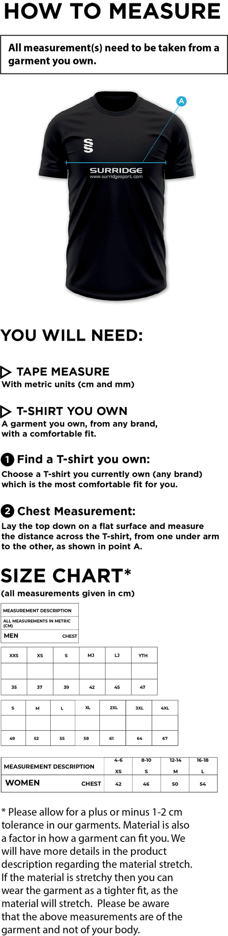 RIDGEWAY ACADEMY STAFF - DUAL T-SHIRT WITH RED TRIM - Size Guide