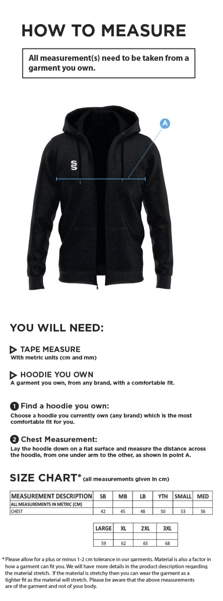 RIDGEWAY ACADEMY PE STAFF - DUAL HOODY WITH RED TRIM - Size Guide