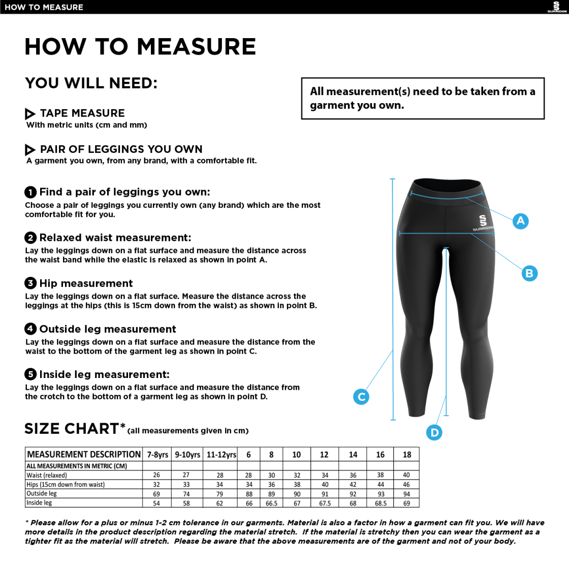 RIDGEWAY ACADEMY LEGGING - Size Guide