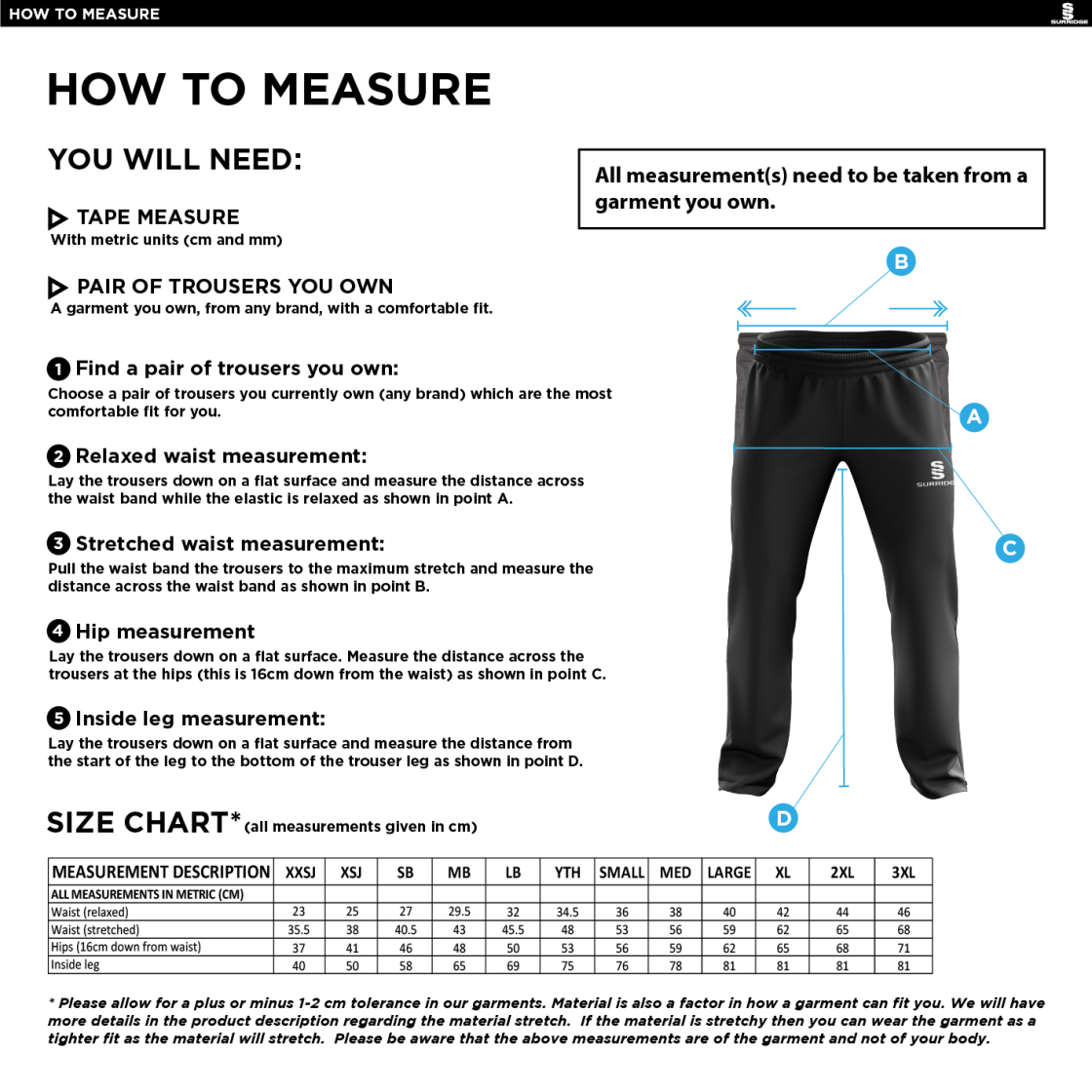 RIDGEWAY ACADEMY PE STAFF - POPLIN TRACK PANT - Size Guide