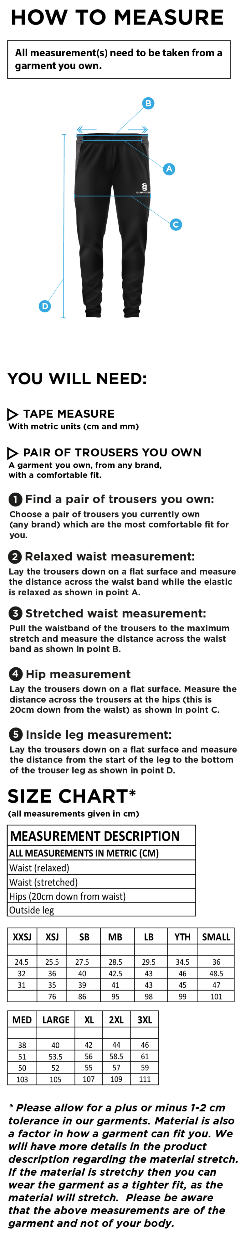 RIDGEWAY ACADEMY PE STAFF - SKINNY PANT - Size Guide
