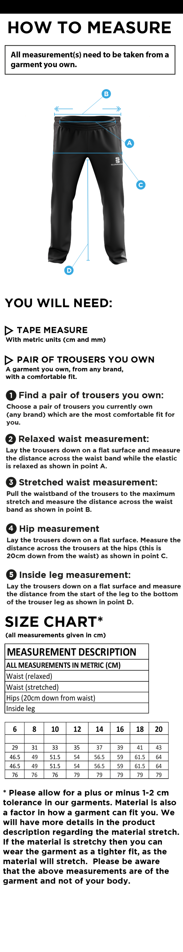 RIDGEWAY ACADEMY PE STAFF - POPLIN TRACK PANT Women's - Size Guide