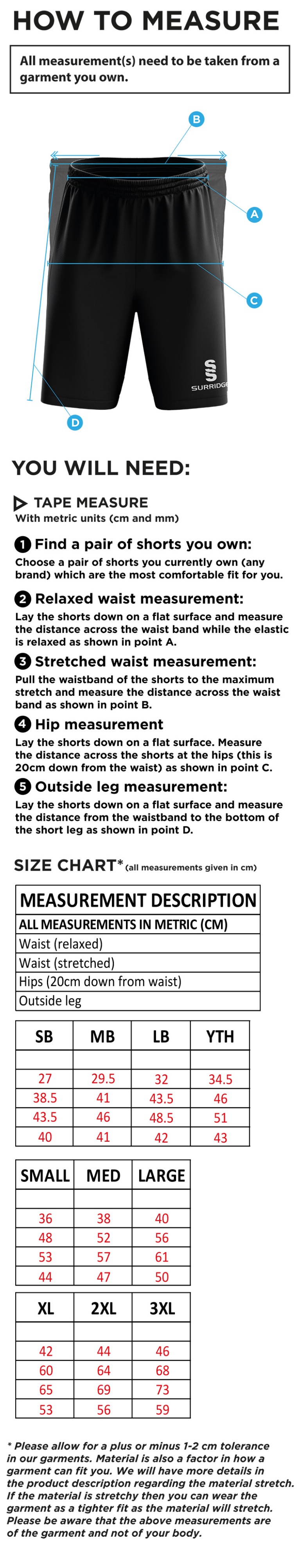 RIDGEWAY ACADEMY GCSE - BLADE SHORT - Size Guide