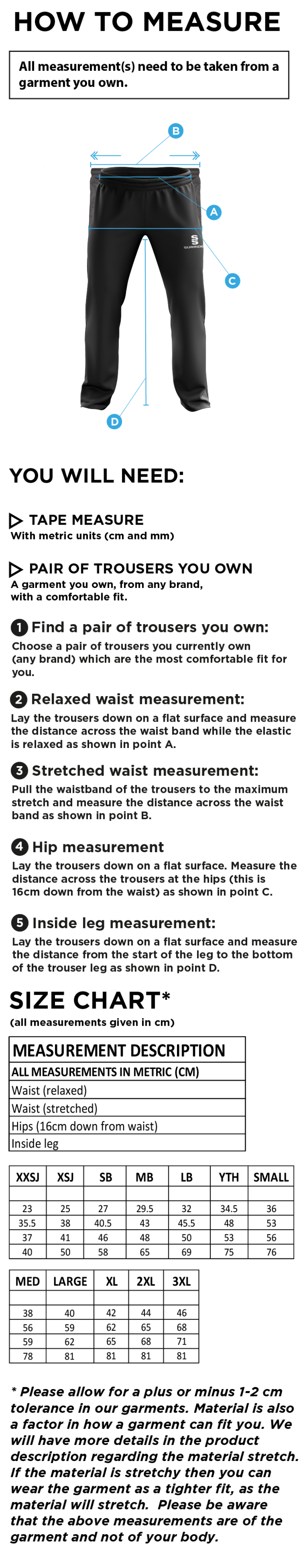 RIDGEWAY ACADEMY PE STAFF - POPLIN TRACK PANT - Size Guide